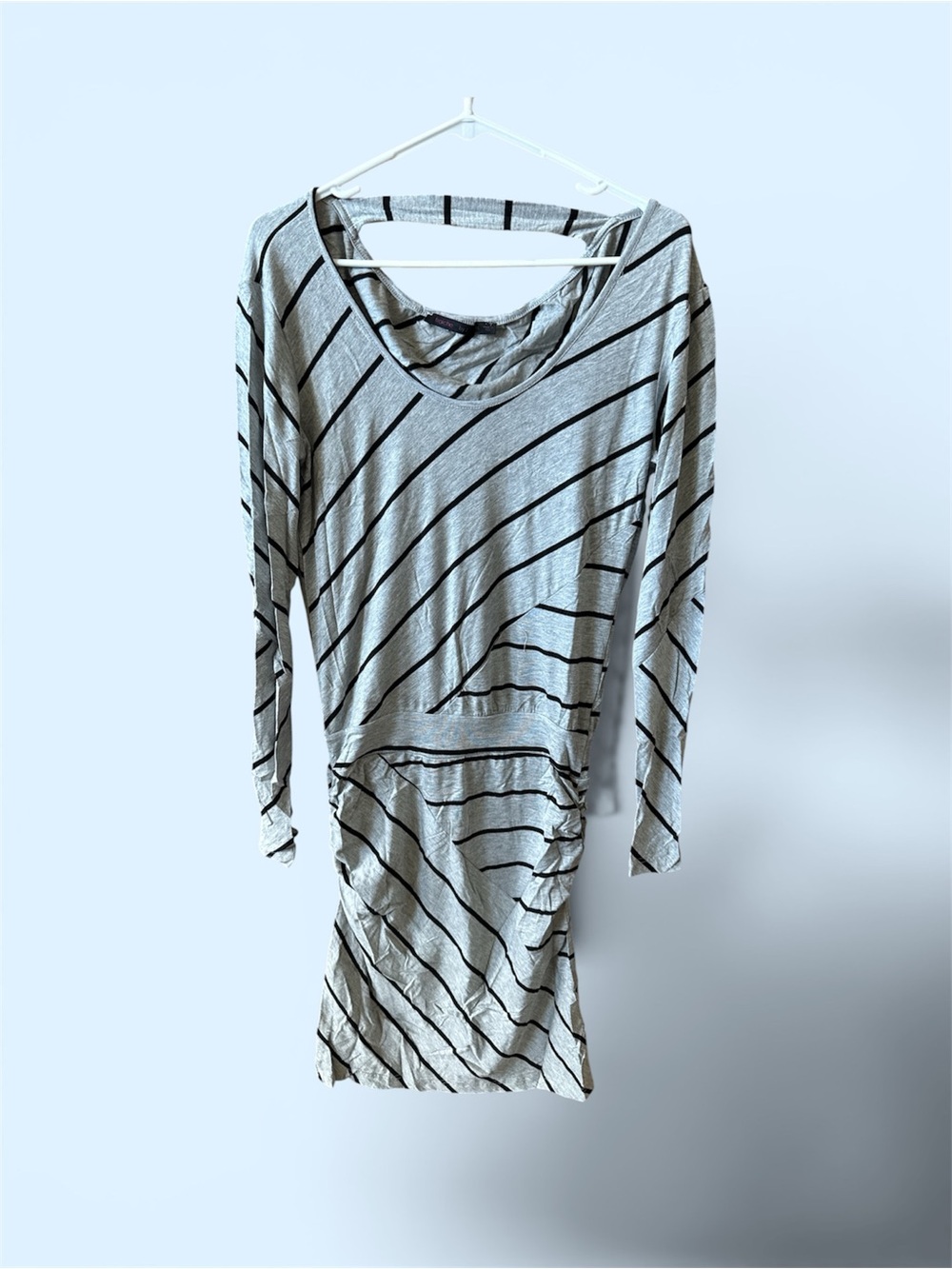 Striped Long Sleeve Women’s Dress - Gray/Black